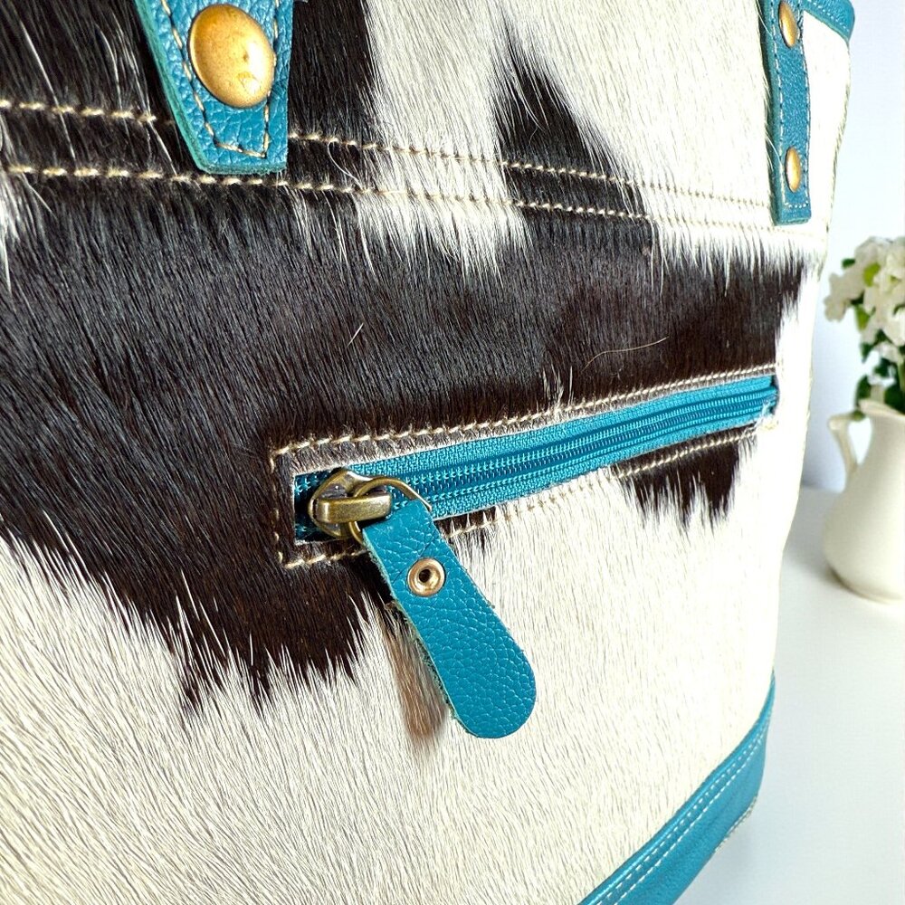 Myra Blue Ridge Carolina Leather & Hair-on Tote Bag - New - Picture 6 of 11